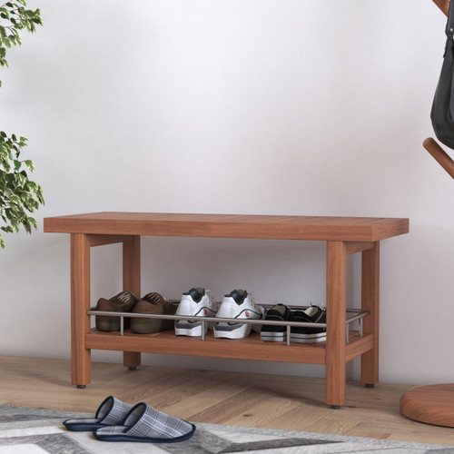 Patented 36" Spa Teak & Stainless Entryway Bench with Shelf