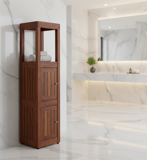 Sula Five-Tier Square Stand with Bottom Doors and Open Top