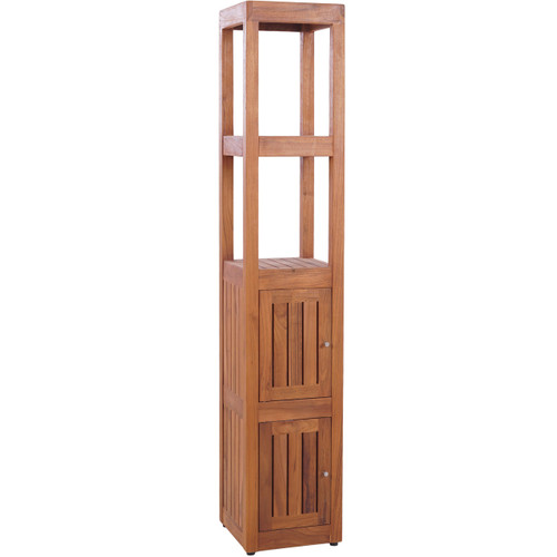Sula Four-Level Square Teak Tower Floor Cabinet with Display Shelving