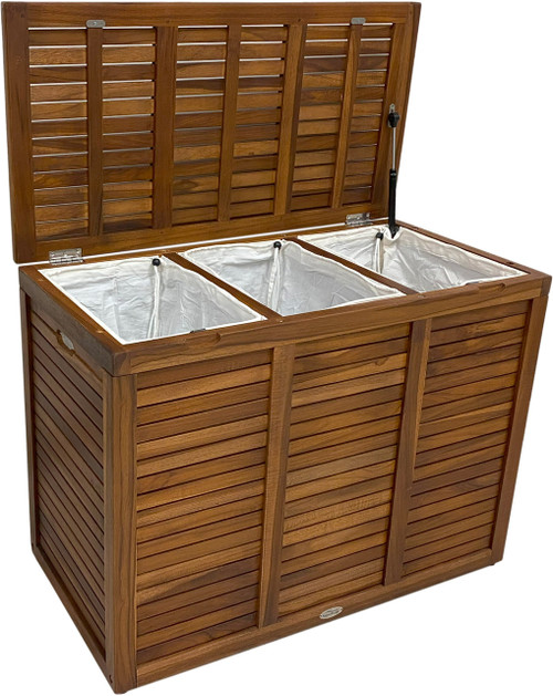 Spa Large-Size Triple Walnut-Shield Teak Laundry or Storage Hamper