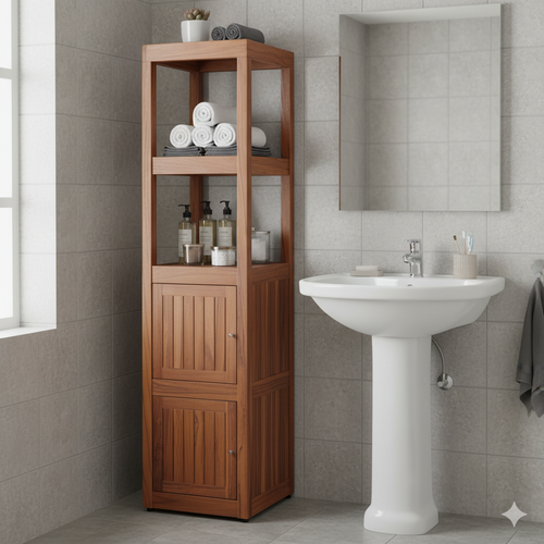 Sula Three-Level Teak Tower Floor Cabinet