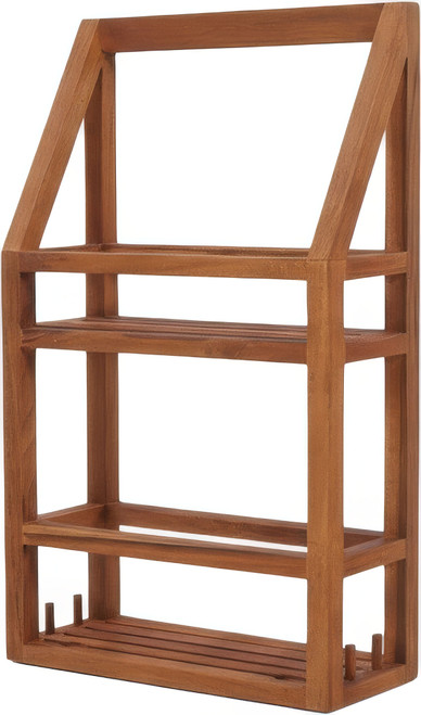 Moa Wide Teak Shower Caddy with Stainless Steel Hooks