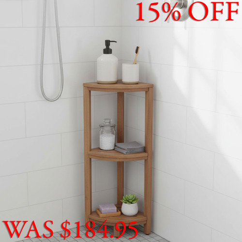 AquaTeak Patented Kai Corner 3 Shelf Corner Stand With Square Legs