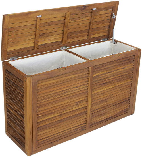 The Original Nila Teak Wall Hugging Louvered Double Hamper