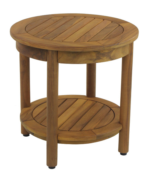 Patented 18" Omega™ Round Teak Shower Bench with Shelf
