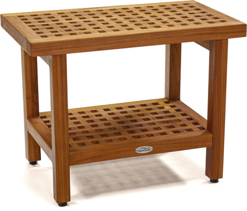 AquaTeak The Original 24" Grate Teak Shower Bench with Shelf