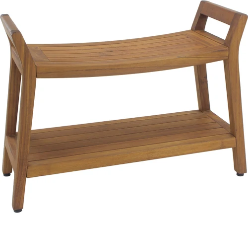 Patented Asia Ascend Estate Teak Shower Bench with Shelf