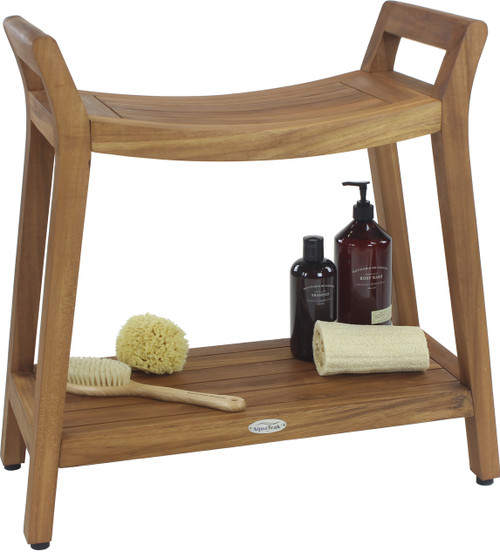 Asia Ascend Teak Shower Bench with Elevated Height and Shelf (130)
