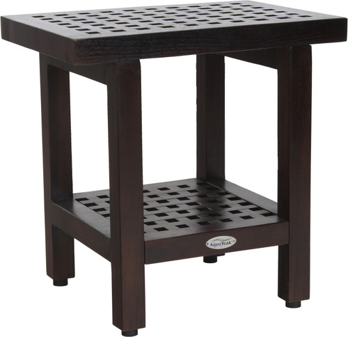 18" Grate Mocha-Shield Teak Shower Bench with Shelf
