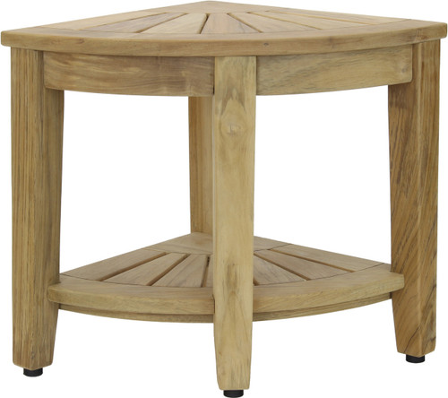 15.5" Kai Corner Raw Teak Shower Bench with Shelf