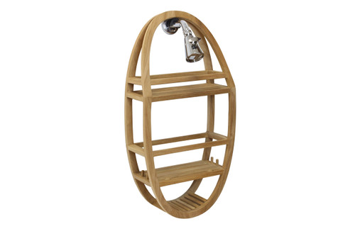 AquaTeak Patented Moa Natural Finish Oval Teak Shower Organizer