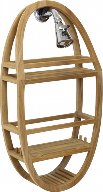 Patented Moa Natural Finish Oval Teak Shower Organizer