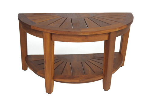 AquaTeak Half-Moon Teak Shower Bench with Shelf