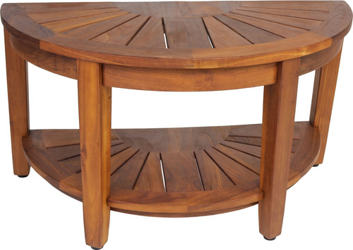 Half-Moon Teak Shower Bench with Shelf