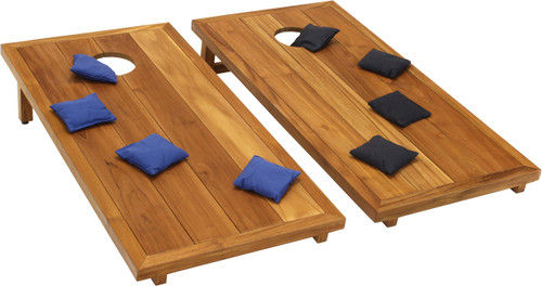 Stellar Solid Teak Corn Toss Game & Set of 8 Corn Toss Bags