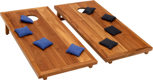Stellar Solid Teak Corn Toss Game & Set of 8 Corn Toss Bags