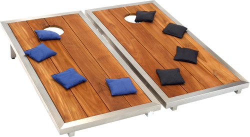 Stellar Teak & Stainless Steel Corn Toss Game & Set of 8 Corn Toss Bags