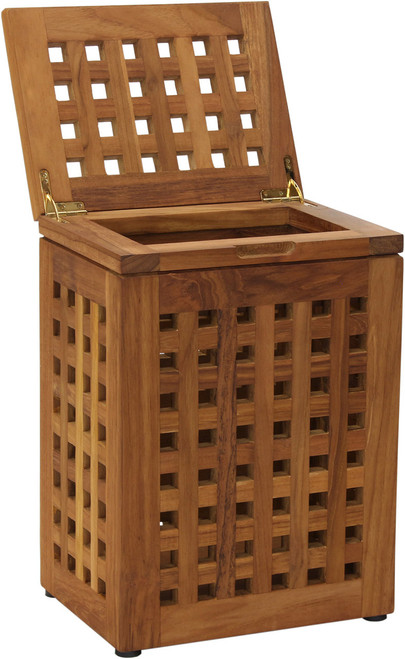 Grate Teak Waste Basket with Lid
