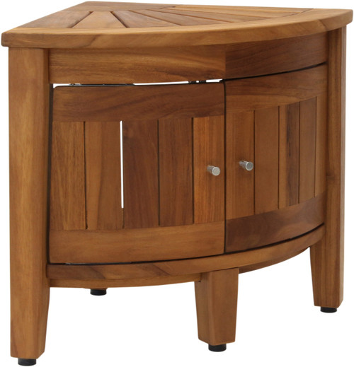 15.5" Kai™ Corner Teak Shower Bench with Shelf & Front-Facing Doors
