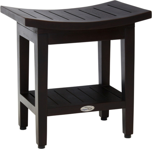 Patented 18" Maluku Mocha-Shield Teak Shower Bench with Shelf