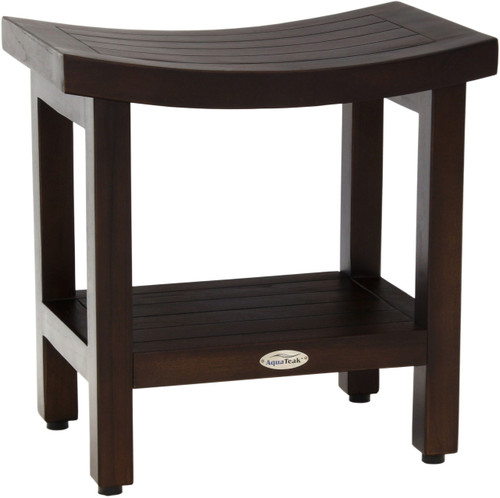 Patented 18" Sumba Mocha-Shield Teak Shower Bench with Shelf