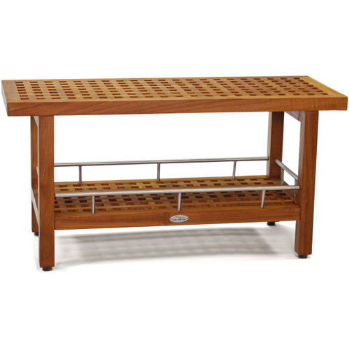 Patented 36" Grate Teak & Stainless Shower Bench with Shelf