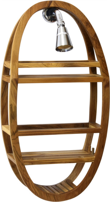 Patented Moa Clear-Shield Oval Teak Shower Organizer