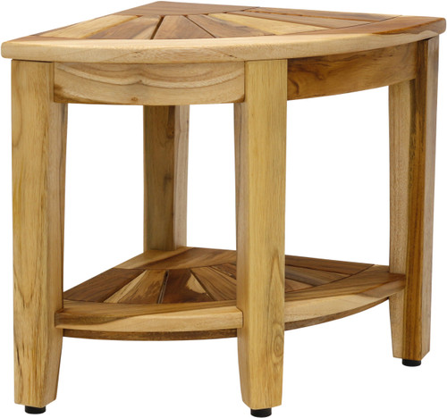 15.5" Kai™ Clear-Shield Corner Teak Shower Bench with Shelf