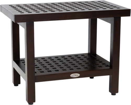24" Grate Mocha-Shield Teak Shower Bench with Shelf