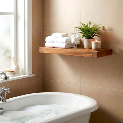 18" Moa Floating Teak Wall Shelf