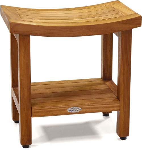 AquaTeak Patented 18" Sumba Teak Shower Bench with Shelf - A. Bench