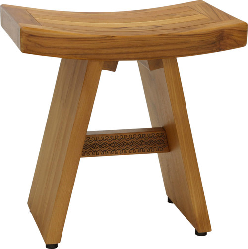 18" Asia Artisan Teak Shower Bench with Carved Pattern on Crossbar