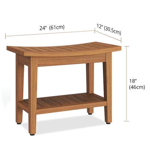 Patented 24" Maluku™ Teak Shower Bench with Shelf