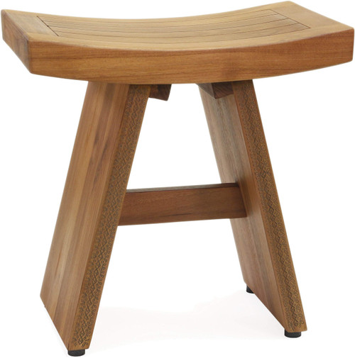 18" Asia Artisan Teak Shower Bench with Carved Pattern on Both Legs