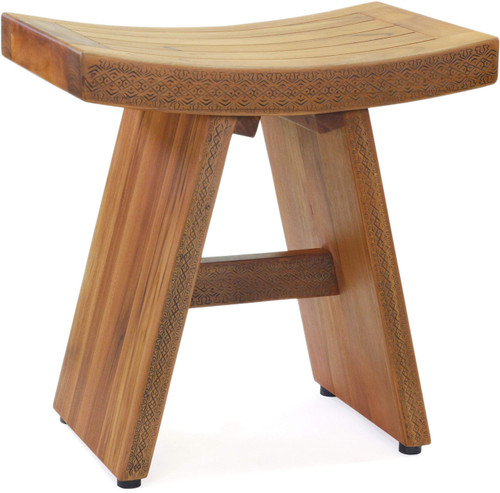 18" Asia Artisan Teak Shower Bench with All Carved Patterns
