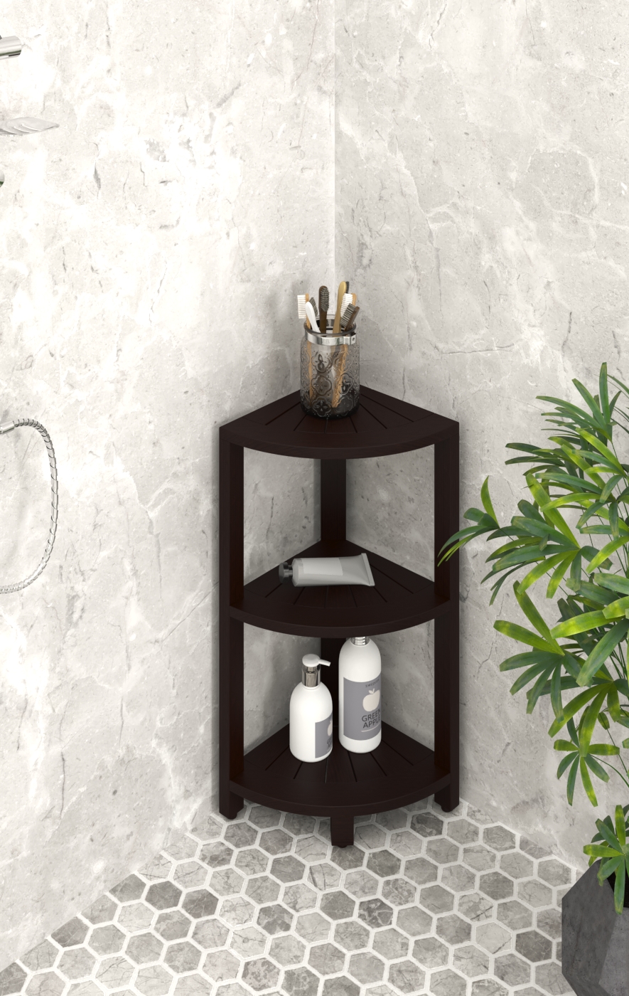 Kai™ Corner Teak Shower Shelf - Teak Bathroom Solutions! I AquaTeak