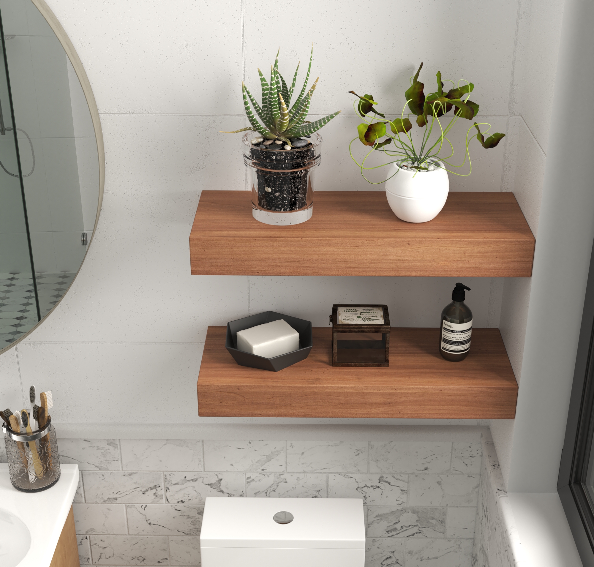 12 W x 40.5 H Bathroom Shelf Aqua Teak