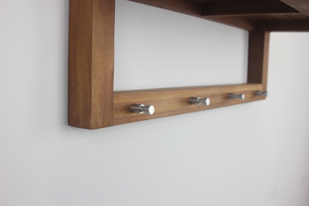 24" Moa™ Teak Wall Shelf with Hooks Elegant teak Shelf! I AquaTeak
