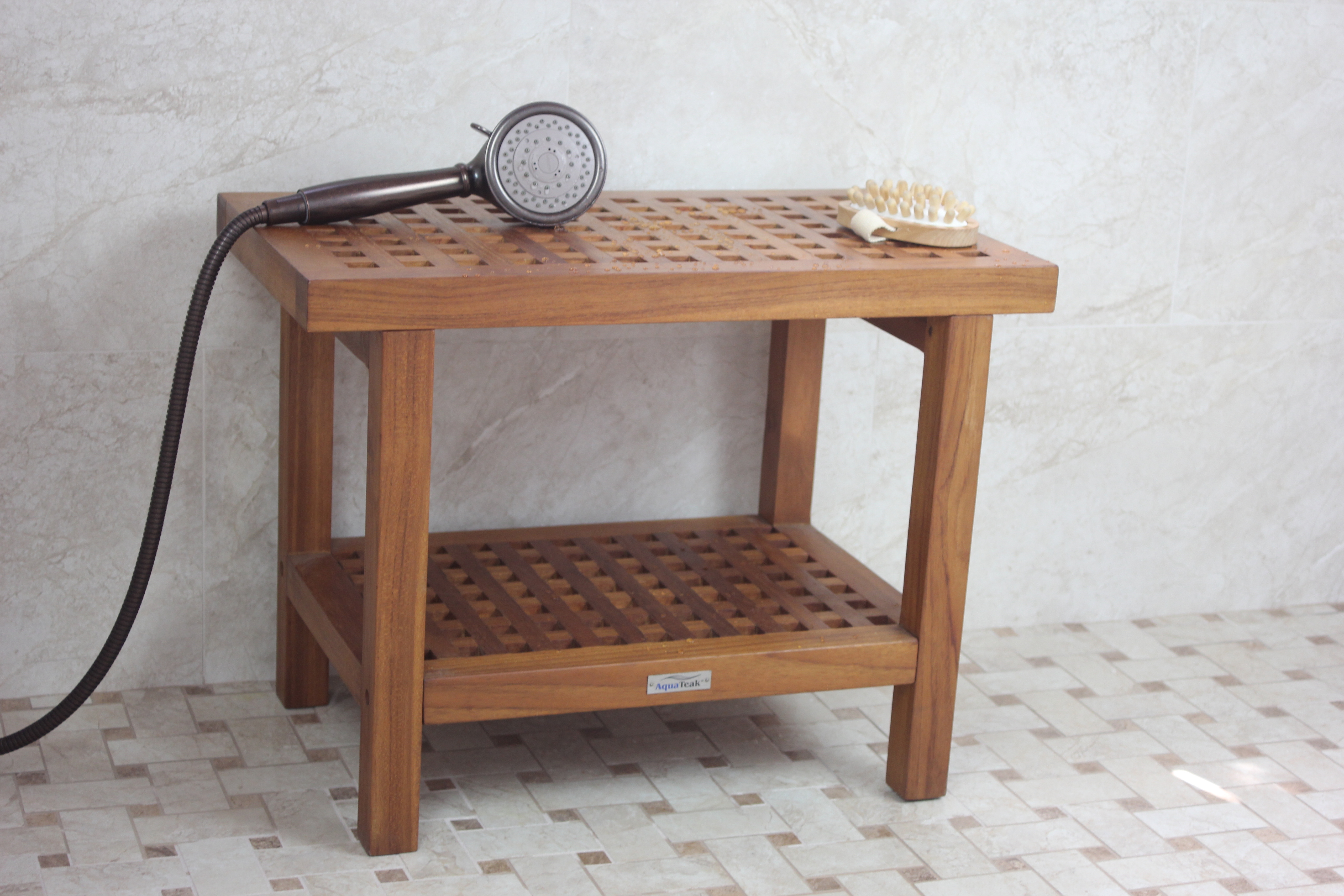 Teak and Stainless Steel Shower Caddy Aqua Teak