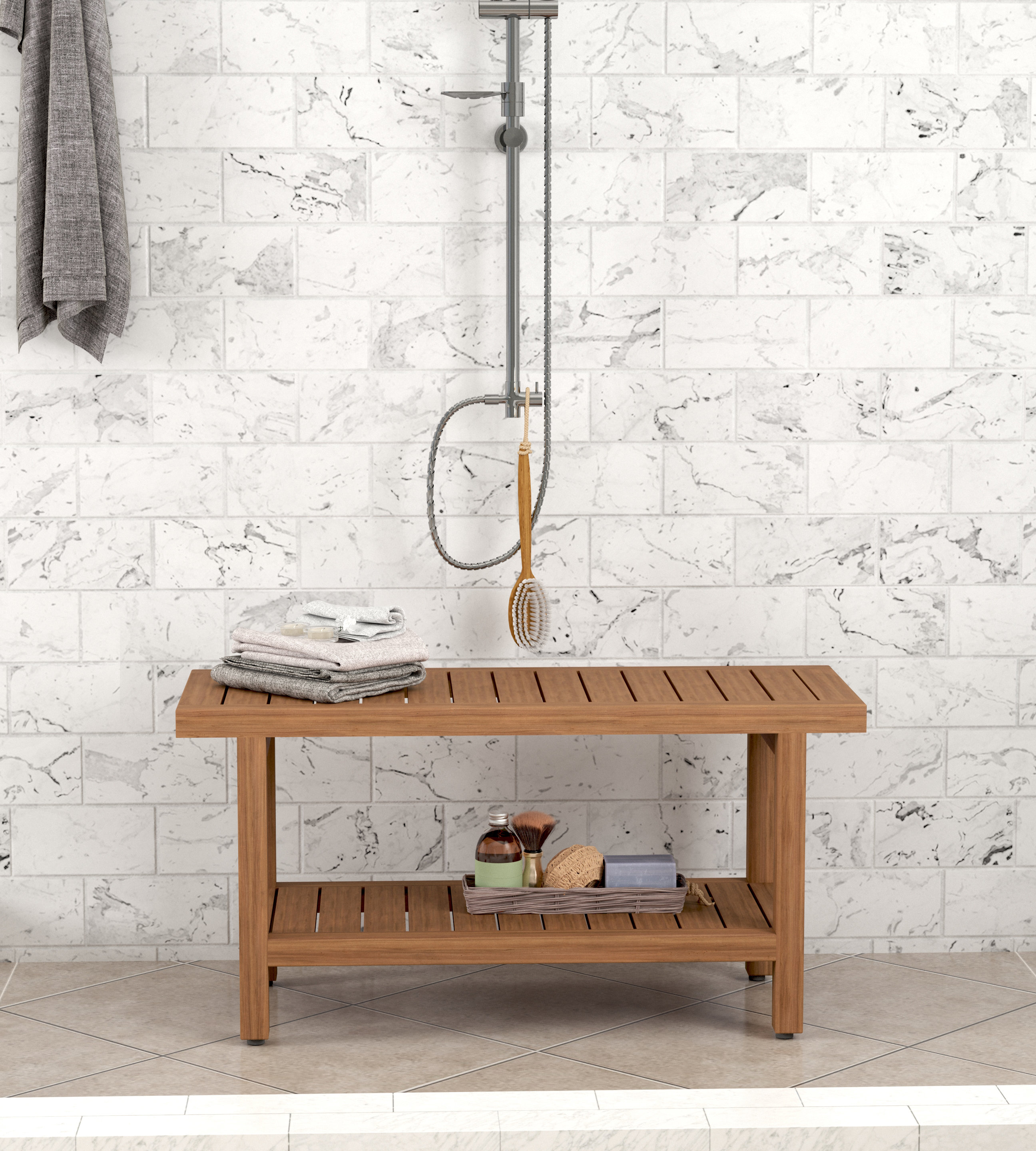 Teak and Stainless Steel Shower Caddy Aqua Teak