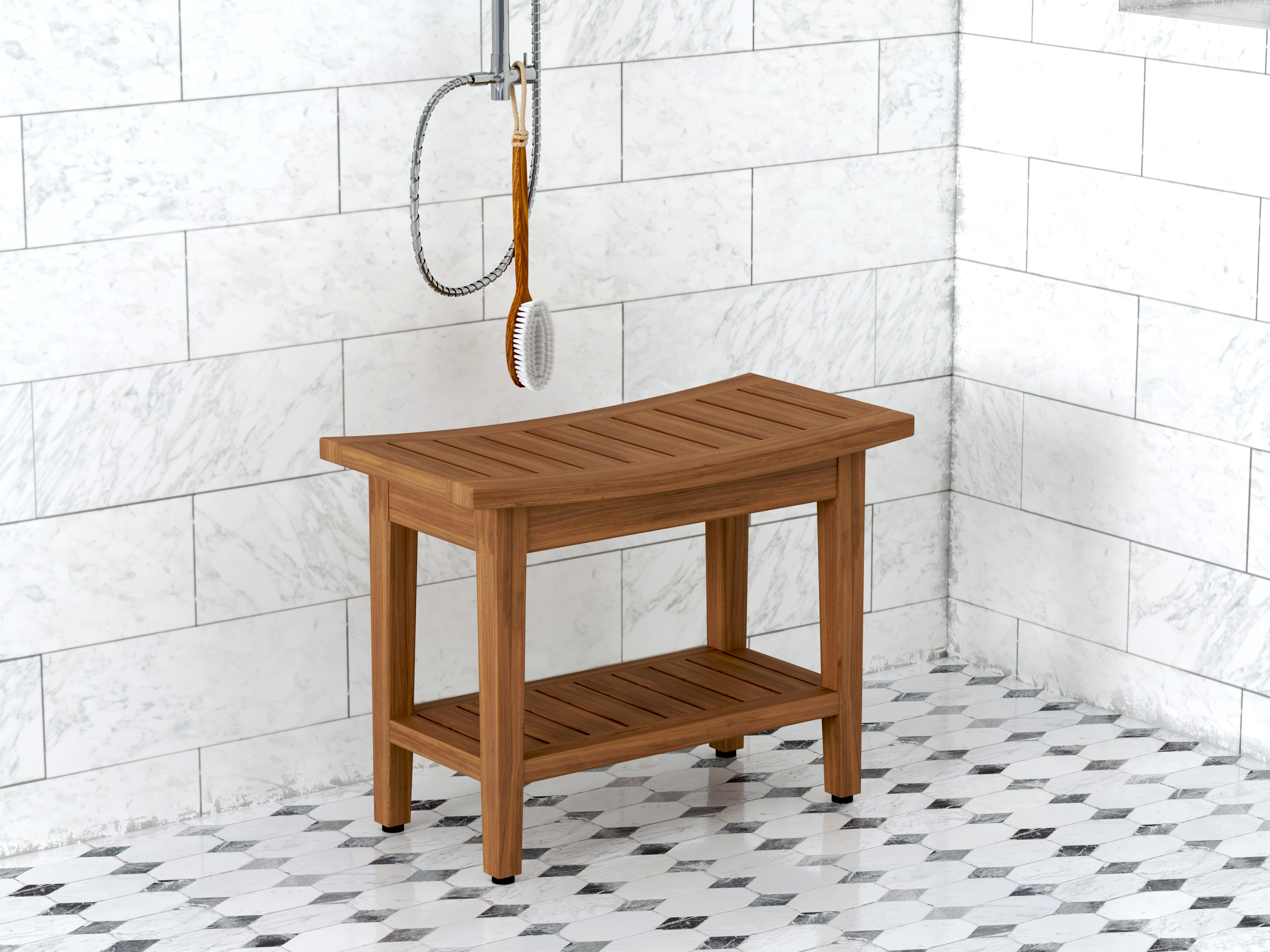 AquaTeak Patented Moa Clear-Shield Teak Shower Organizer