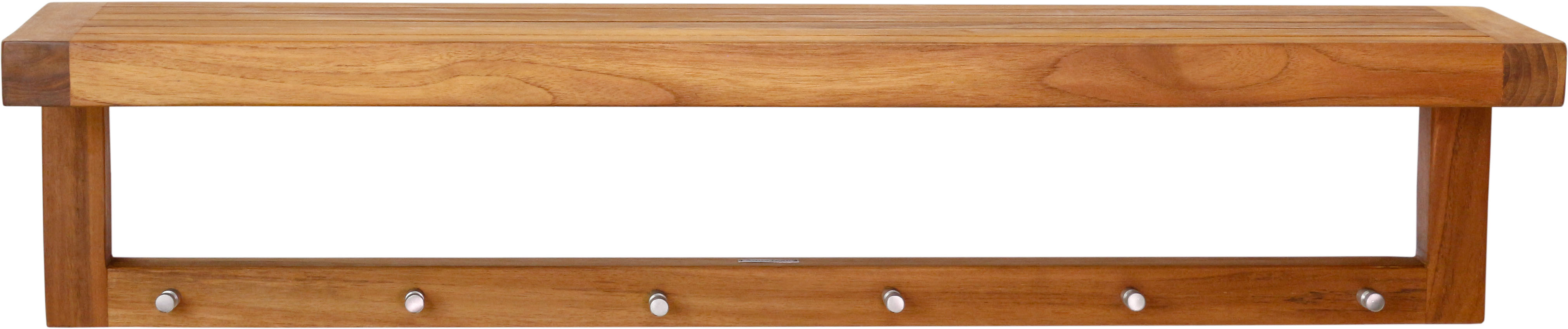 Teak Wall Shelf with Hooks Vertical Storage Space AquaTeak