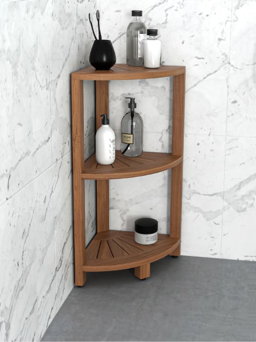 Kai Mocha-Shield Small 3-Tier Teak Corner Bath Shelf