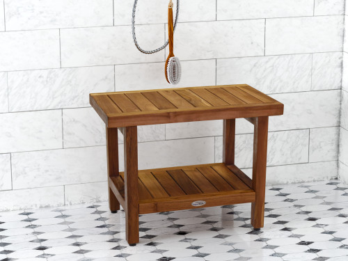 Spa™ Teak Shower Bench with Shelf - Safety and Style For The