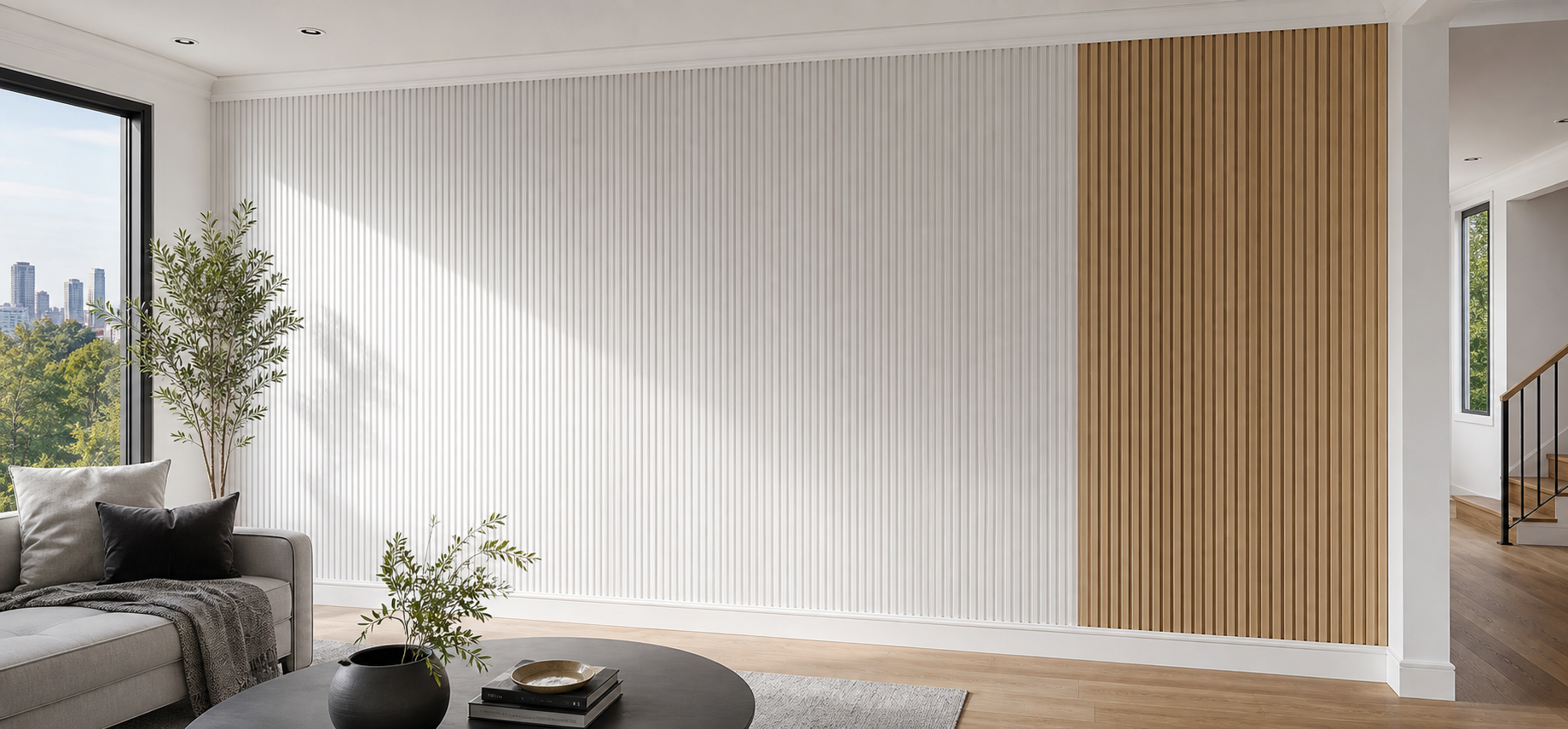Finished interior with architectural wall panelling