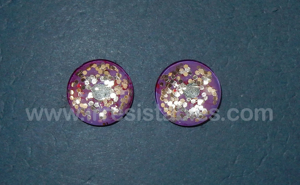 Fantasy Glass Cabochon Hand Painted Eyes Flat Back One of a Kind Purple Sparkle 18 MM