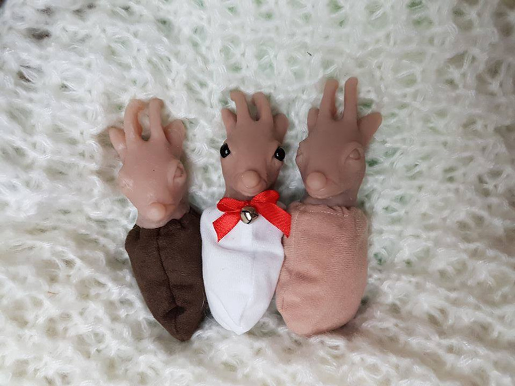 Ralf the Mini Reindeer by Jade Warner Solid Silicone Doll Head Unpainted with Cloth Pouch Body