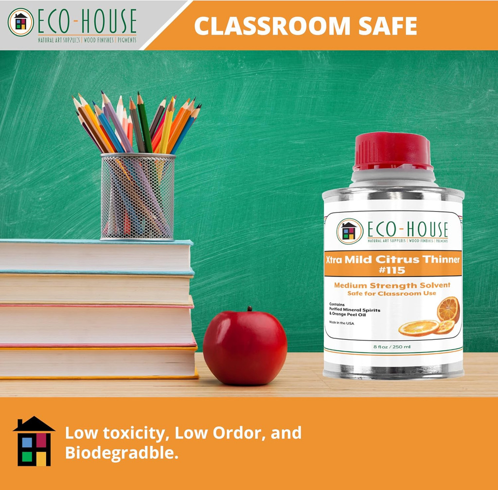 Eco House 115 Xtra Mild Paint Thinner – Citrus Scent - Low Odor :  8 oz & 4 oz Individual Bottles