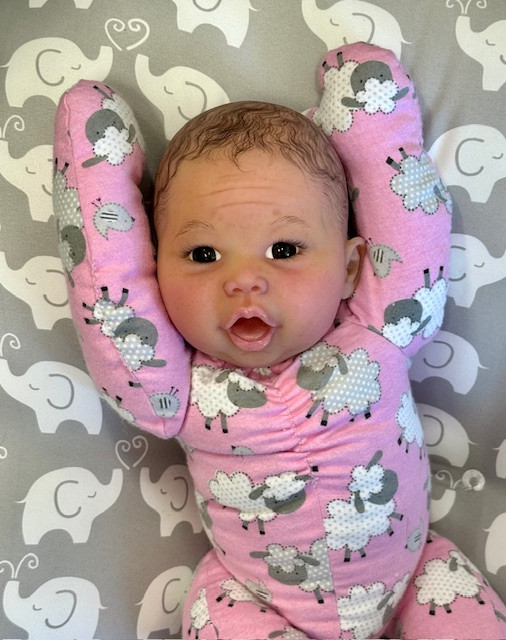 Colby Silicone Reborn CUDDLE BABY Ethnic Skin Tone by Ping Lau Ready to Go Pink Sheep  18"