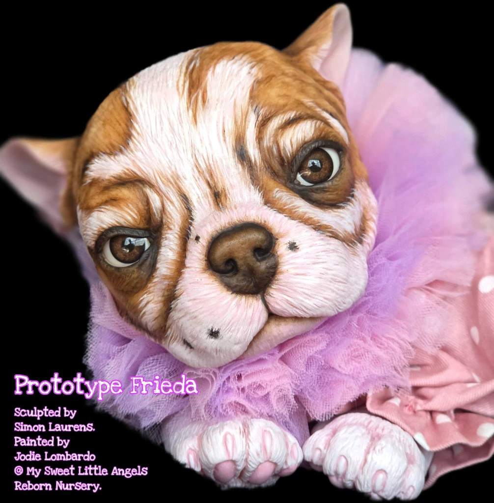 Freida the French Bull Dog Puppy Reborn Vinyl Doll Kit by Simon Laurens 17"